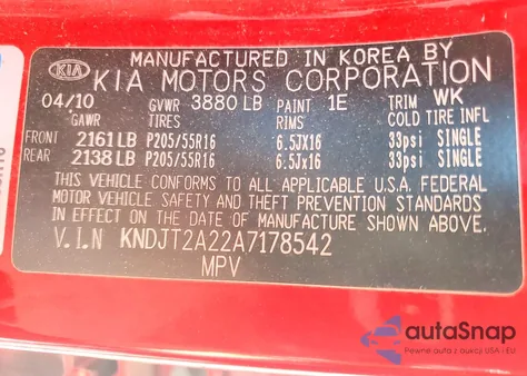 2010 Kia Soul из США, поврежденный, VIN KNDJT2A22A7178542